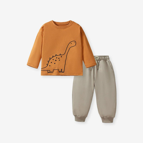 Toddler/Kid Boy's Long Sleeve Cutie Dino Print Design Tee with Pants Set