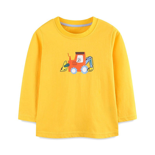 Toddler/Kid Boy Cartoon Vehicle Print Yellow Long Sleeve Shirt