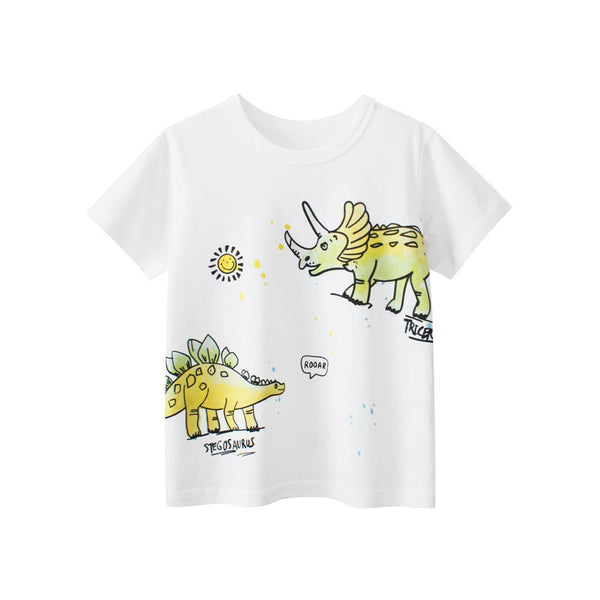 Toddler/Kid Boy's Roaring Dinosaur Print Design White T-Shirt