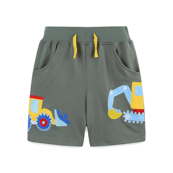 Toddler/Kid Boy's Excavators Design Dark Green Shorts