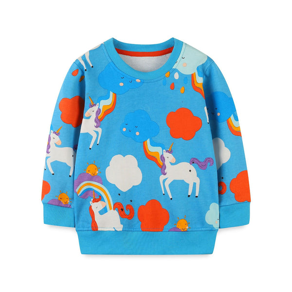 Toddler/Kid GIrl's Blue Sweatshirt with Unicorn, Rainbow and Cloud Pattern