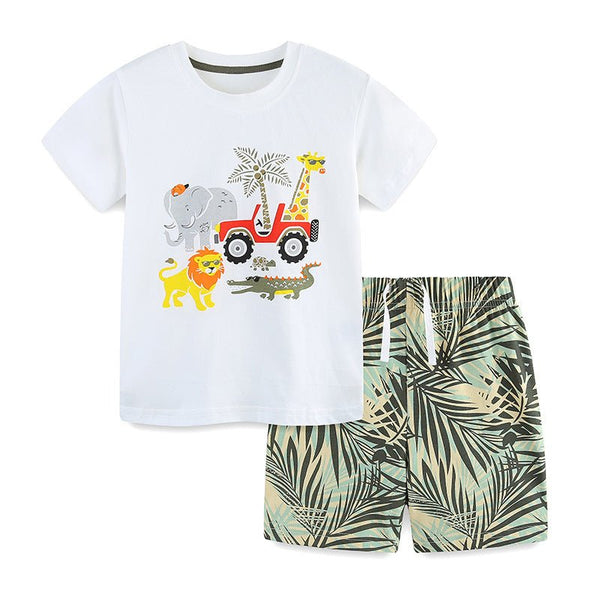 Toddler/Kid Boy's Zoo Print Design T-Shirt with Shorts Set