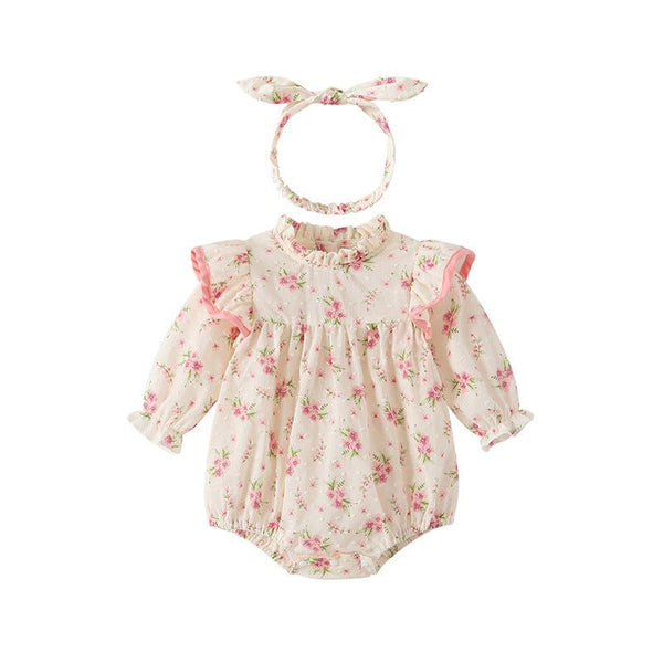 Baby Girl's Blossom Design Jumpsuit with Headband Set