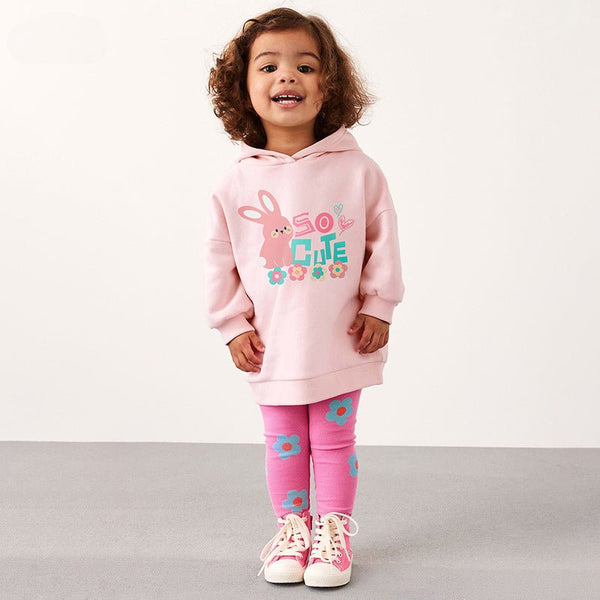 Toddler/Kid Girl's Bunny Print Design Pink Sweatshirt with Leggings Set
