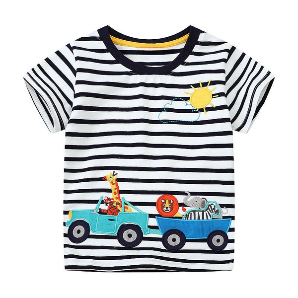 Toddler/Kid Traveling Animals Embroidery Stripes T-shirt