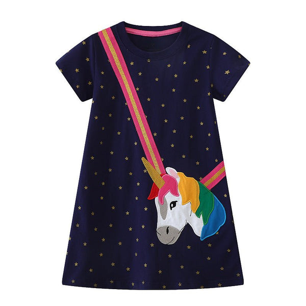 Toddler/Kid Girl's Short Sleeve Colorful Unicorn Design Dress