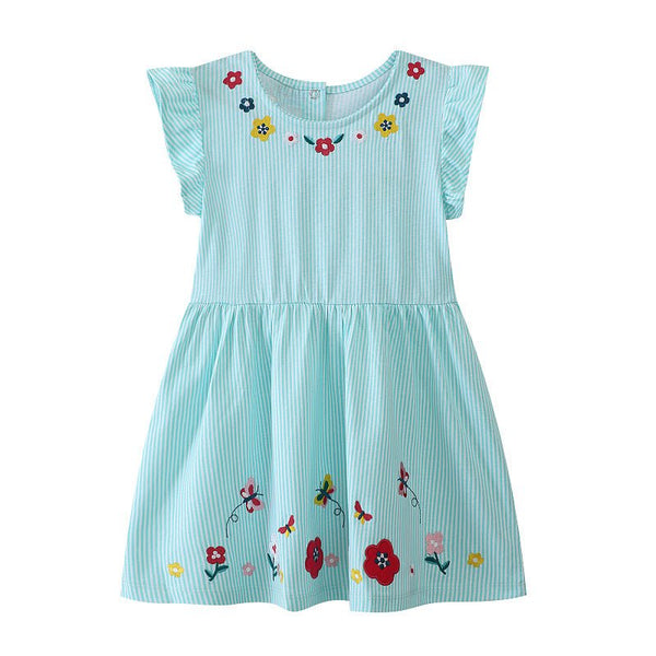 Toddler/Kid Girl's Floral and Butterfly Print Design Light Blue Dress