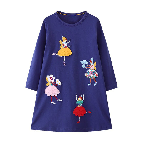 Toddler/Kid Girl's Long Sleeve Flower Fairy Embroidery Design Dress