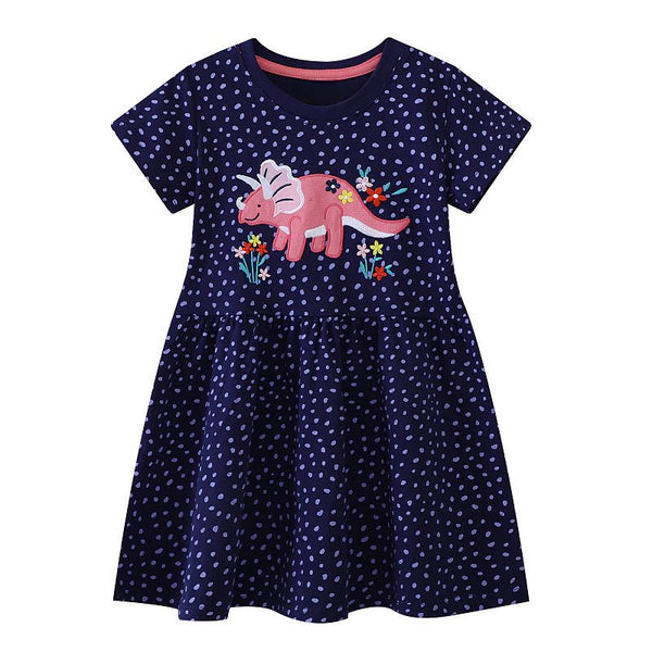 Toddler/Kid Girl's Pink Dinosaur Embroidery Design Dress