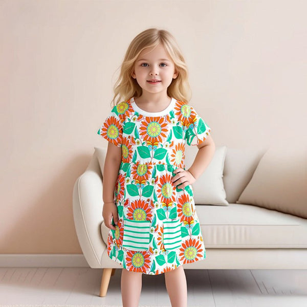 Toddler/Kid Girl Colorful Flowers and Butterflies Dress
