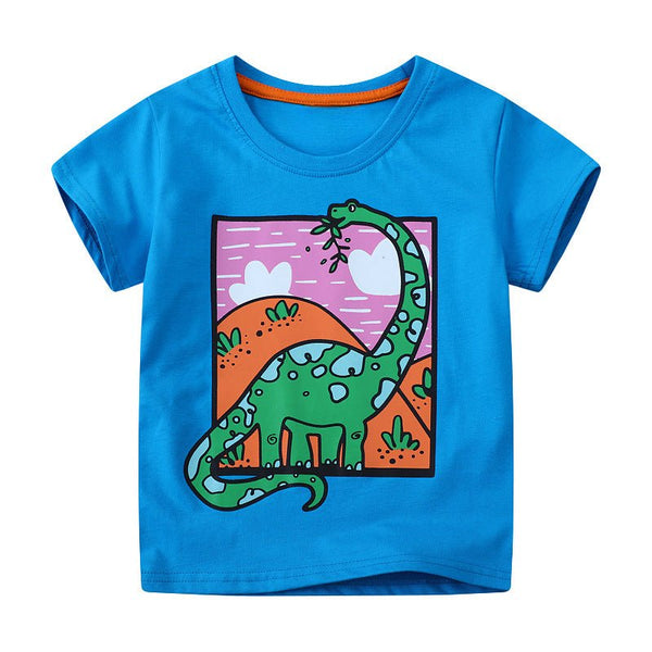 Toddler/Kid's Short Sleeve Green Dino Print Design T-shirt