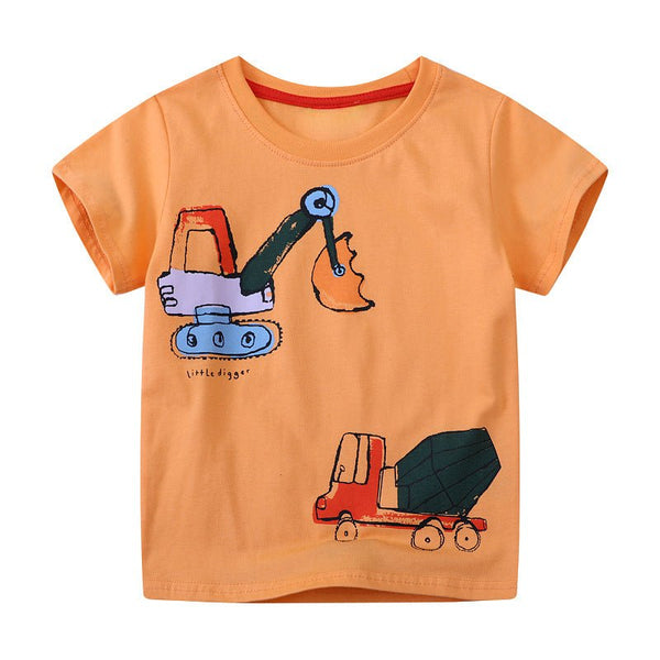 Toddler/Kid Boy's Short Sleeve Vehicle Print Design Orange T-Shirt