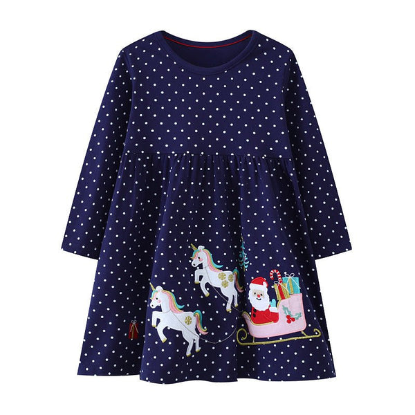 Toddler/Kid Girl's Long Sleeve Santa and Unicorn Design Dress