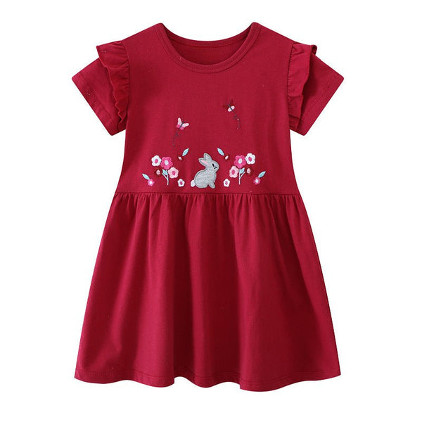 Toddler/Kid Girl's Bunny and Floral Embroidery Design Dress