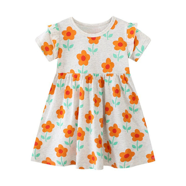 Toddler/Kid Girl's Orange Flowers Print Design Dress