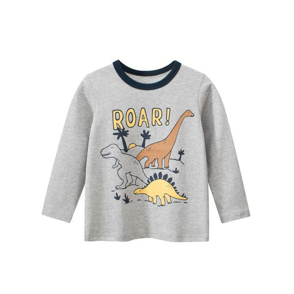 Toddler Boy's Dinosaur Print Design Long-sleeve Gray T-shirt