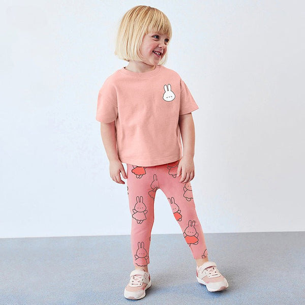 Toddler/Kid Girl's Pink Bunny Top with Leggings Set