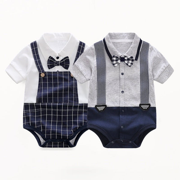 Baby Boy Checkered Print/Suspenders with Bow Tie Onesies