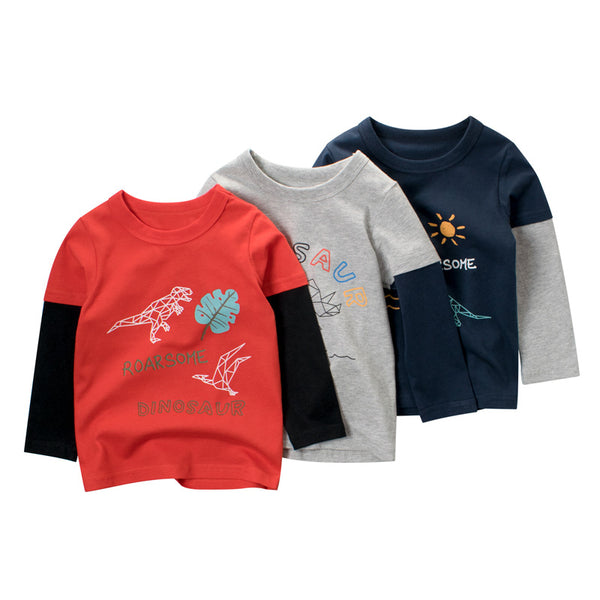 Toddler/Kid Boy's "Roarsome" Dinosaur Long Sleeve Shirt (3 designs)