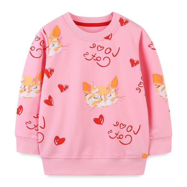 Toddler Girls Pink Heart with Cat Pattern Top