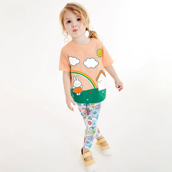 Toddler/Kid Girl Cartoon Top with Elasticized Cotton Leggings