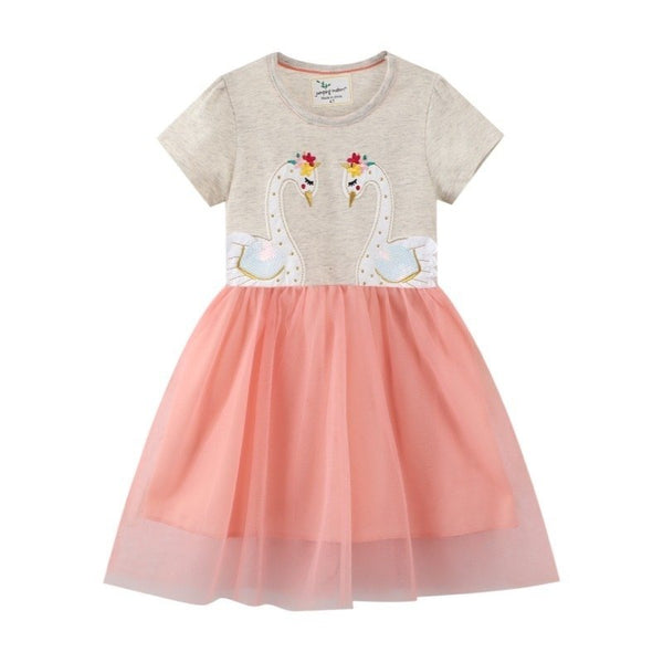 Premium Toddler Girl's Swan Print Design Dress