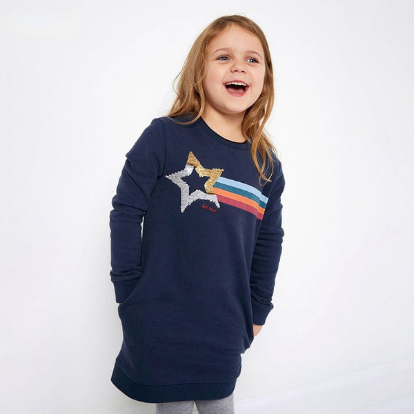 Toddler/Kid Girl Rainbow Print Sequence Star Sweater Dress