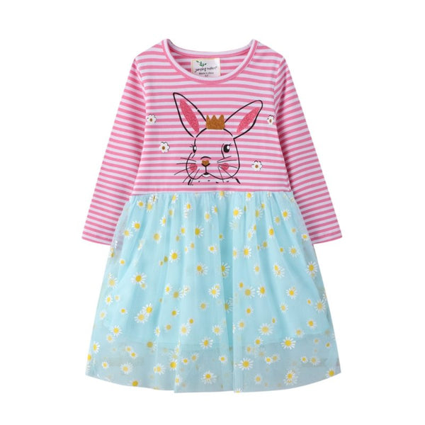 Toddler/Kid Girl's Bunny and Daisy Print Long Sleeve Dress