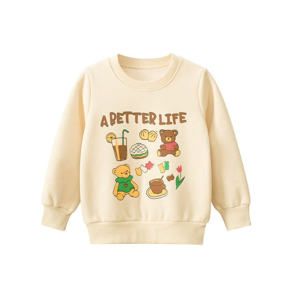 Toddler/Kid Girl's Bear Print Design Apricot Sweatshirt