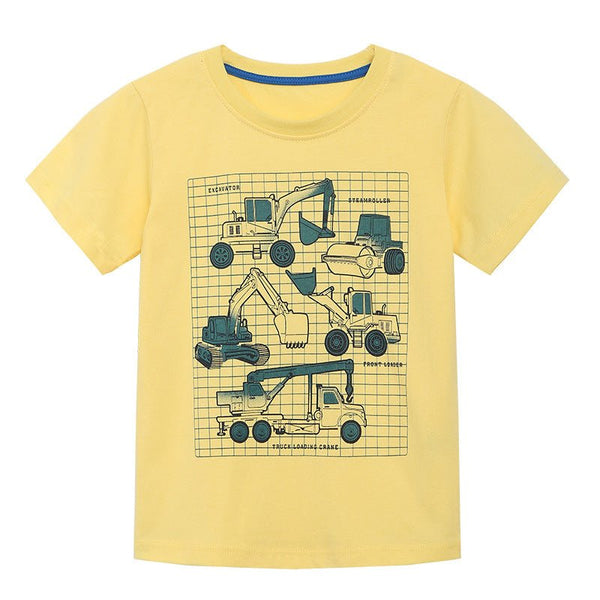 Toddler/Kid's Yellow Short Sleeve T-shirt with Vehicle Design Print