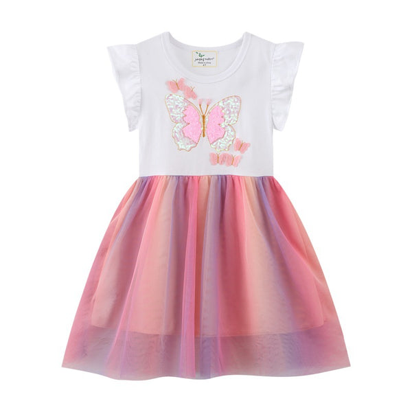 Toddler Girl's Short Sleeve Butterfly Embroidered Dress