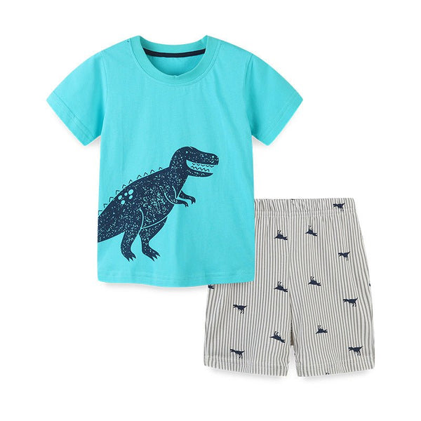 Toddler Boy's Blue Dinosaur Print T-shirt with Shorts Set