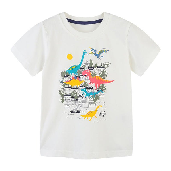 Toddler Boy's White T-shirt with Dinosaur Print