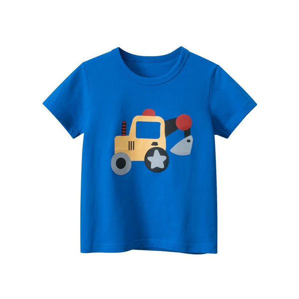 Toddler/Kid Boy's Excavator Print Design Short Sleeve Blue T-shirt