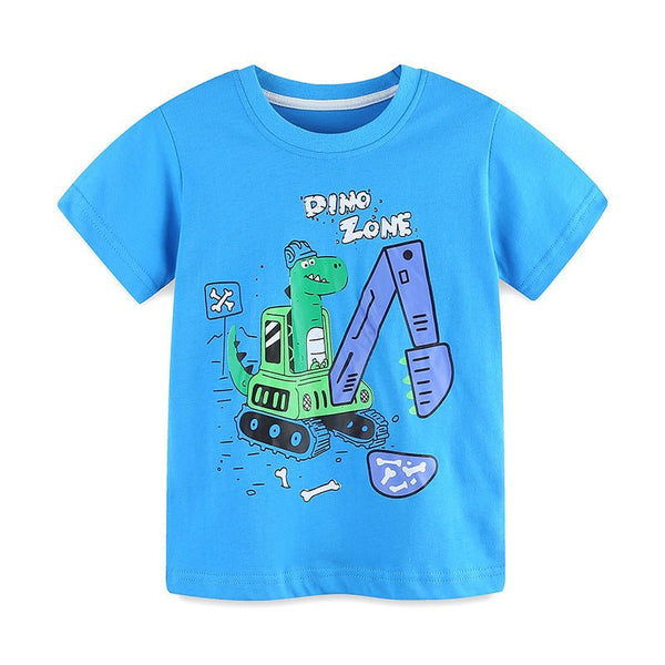 Toddler/Kid Boy's Dinosaur Design Blue Cotton T-shirt for Summer