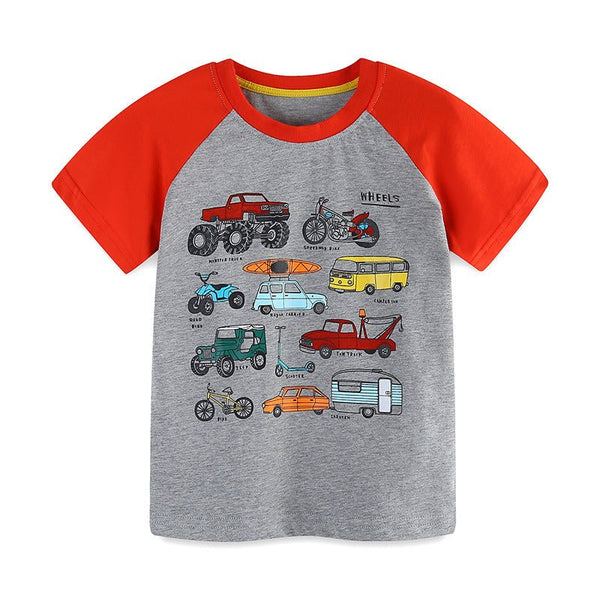 Toddler/Kid Boy's Vehicle Design Gray Cotton Top