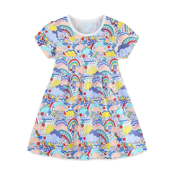 Toddler/Kid Girls Rainbow with Cloud Print Design Dress