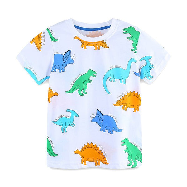 Toddler/Kid's Allover Cartoon Dinosaur Print Design White Tee