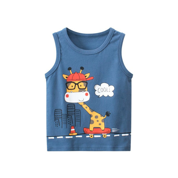 Toddler/Kid Boy's Sleeveless Blue Giraffe Print Vest