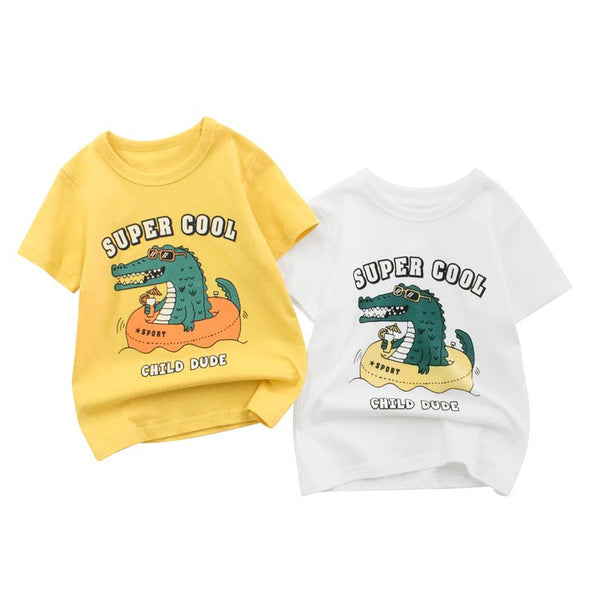 Toddler/Kid Alligator with "Super Cool" Letter Print T-shirt (2 Colors)