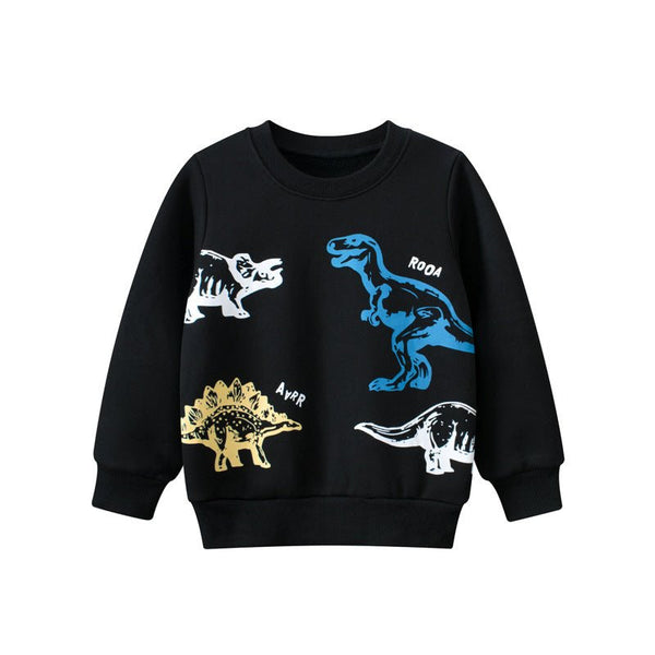 Dinosaur Print Black Cotton Sweatshirt