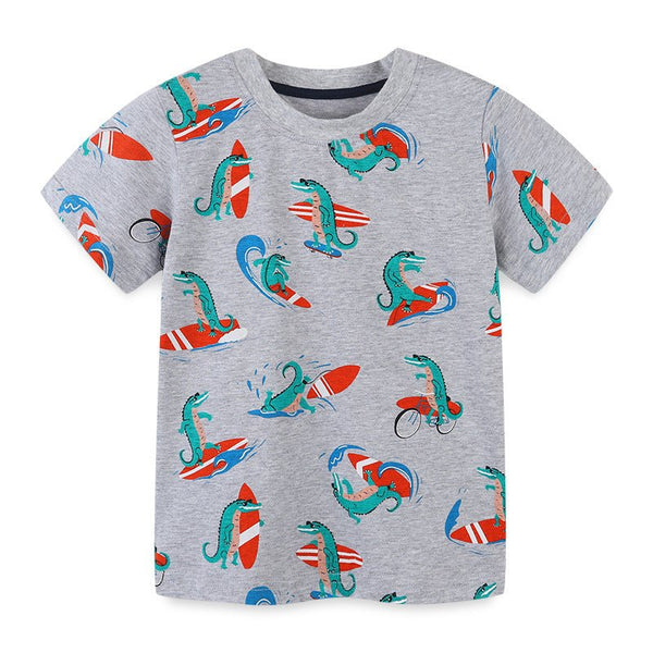 Toddler Boy's Dinosaur Print Short Sleeve Gray T-shirt