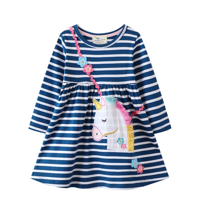 Toddler/Kid Girl's Long Sleeve Unicorn Design Striped Dress – Kidsyard ...