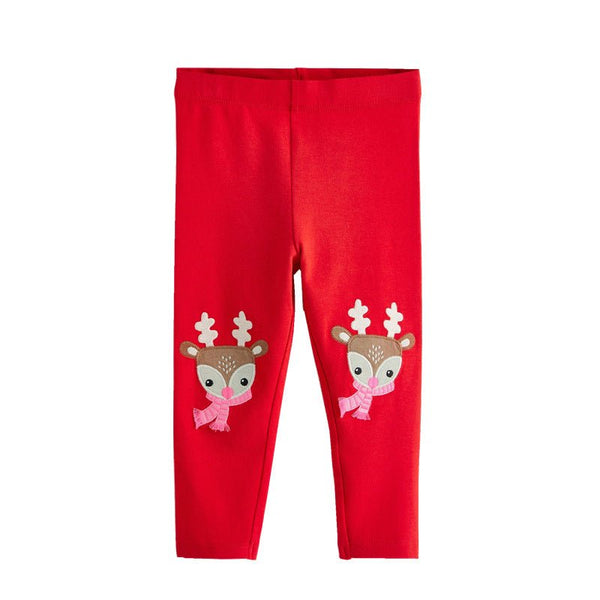 Toddler/Kid Girls Cartoon Deer Design Red Leggings