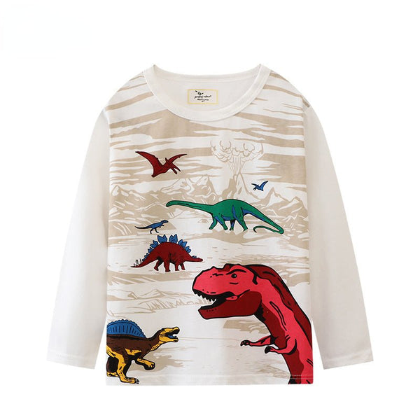 Toddler/Kid Boy's Dinosaur Print Design White Long Sleeve T-shirt