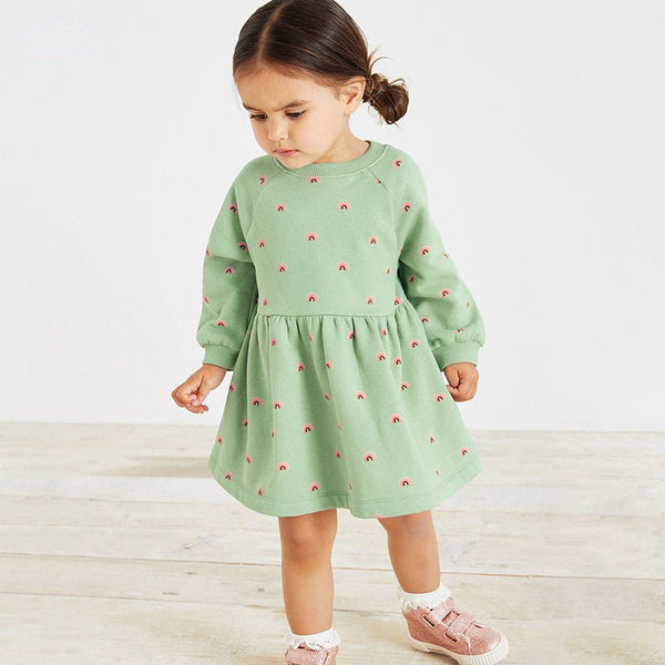 Toddler/Kid Girl Rainbows Print Green Sweater Dress