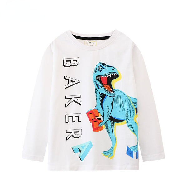 Toddler/Kid's Long Sleeve Dinosaur Print Design White T-shirt